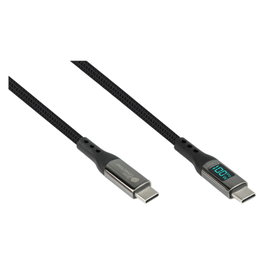 GoodConnections USB-C 2.0 Cable 1m con Pantalla Digital, Textilmantel, 100W, Grafito