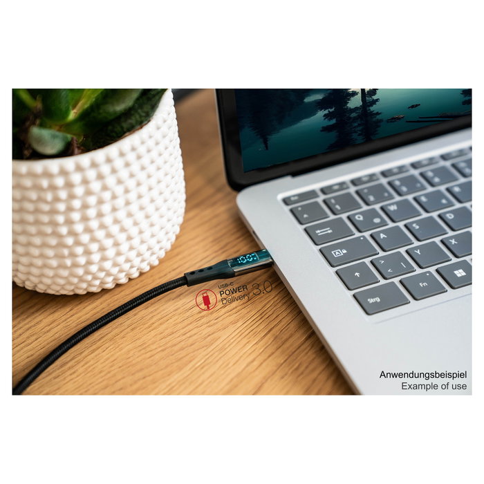GoodConnections USB-C 2.0 Cable 1m con Pantalla Digital, Textilmantel, 100W, Grafito