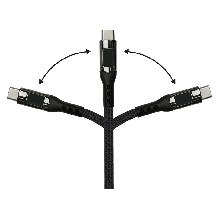 GoodConnections USB-C 2.0 Cable 1m con Pantalla Digital, Textilmantel, 100W, Grafito