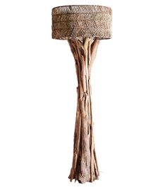 DKD Home Decor Lámpara de Pie de Raíz de Teca Reciclada con Pantalla de Fibra de Banana