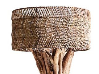 DKD Home Decor Lámpara de Pie de Raíz de Teca Reciclada con Pantalla de Fibra de Banana