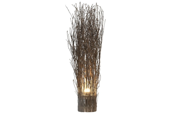 DKD Home Decor Lámpara de pie de Mimbre y Paulownia con Ramas, Marrón oscuro