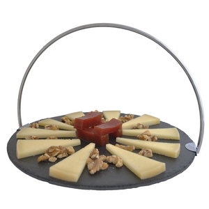 Summa Plato Fuente de Pizarra Redondo de 31 cm con Asas de Acero Inoxidable, Gris Oscuro Summa Plato Fuente de Pizarra Redondo de 31 cm con Asas de Acero Inoxidable, Gris Oscuro