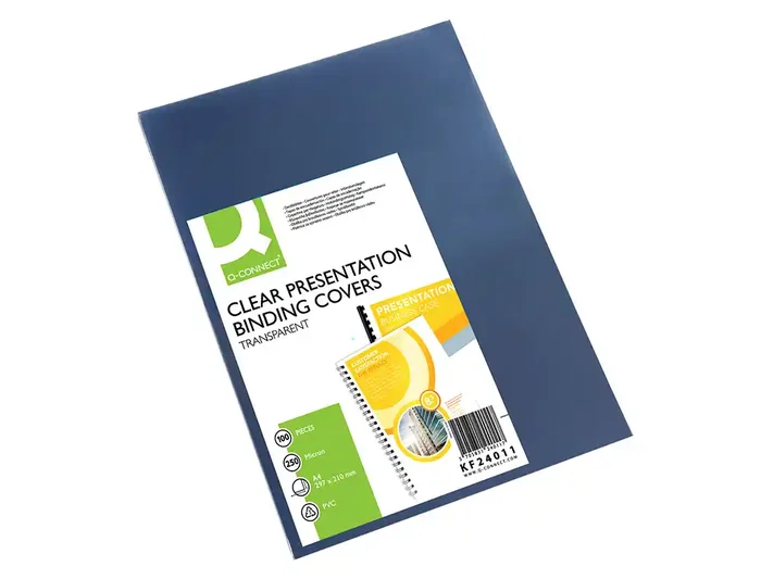 Q-connect Tapas de Encuadernación PVC DIN A4 Incolora 250 mc Paquete de 100 Unidades