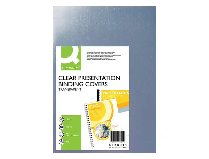 Q-connect Tapas de Encuadernación PVC DIN A4 Incolora 250 mc Paquete de 100 Unidades