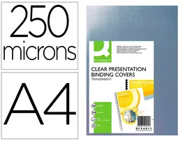 Q-connect Tapas de Encuadernación PVC DIN A4 Incolora 250 mc Paquete de 100 Unidades