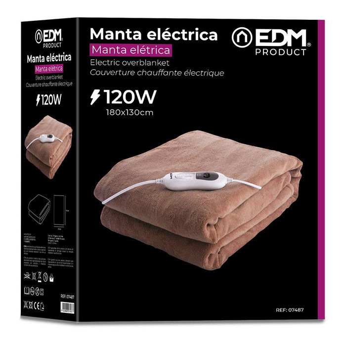 Edm Manta Eléctrica 120W 180 x 130 cm con Apagado Automático y Regulador de Temperatura