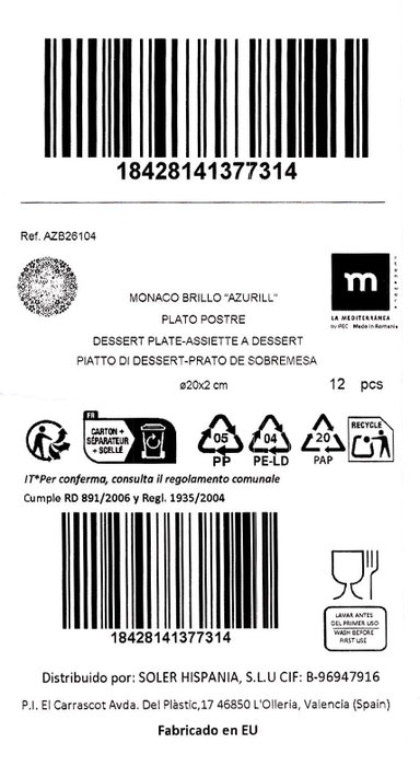 La Mediterranea Plato de Postre Azurill Monaco Brillo 20cm