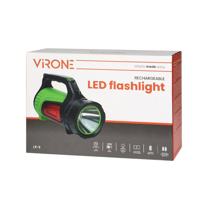 ORNO Linterna LED LT-3 con Power Bank 4000mAh y Luz Emergencia 10W, 1000 Lúmenes, Recargable