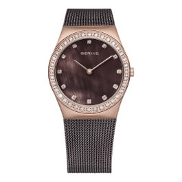 Bering Reloj Analógico 12426-262 para Mujer con Caja Rosa y Correa Marrón