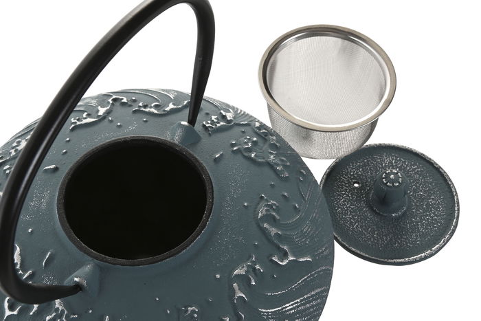 DKD Home Decor Tetera Oriental Azul Blanco Hierro Colado Inox 2 Unidades 14 x 21 x 17.5 cm