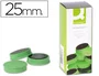 Q-connect Imanes para pizarras magnéticas 25 mm, caja de 10 unidades, color verde