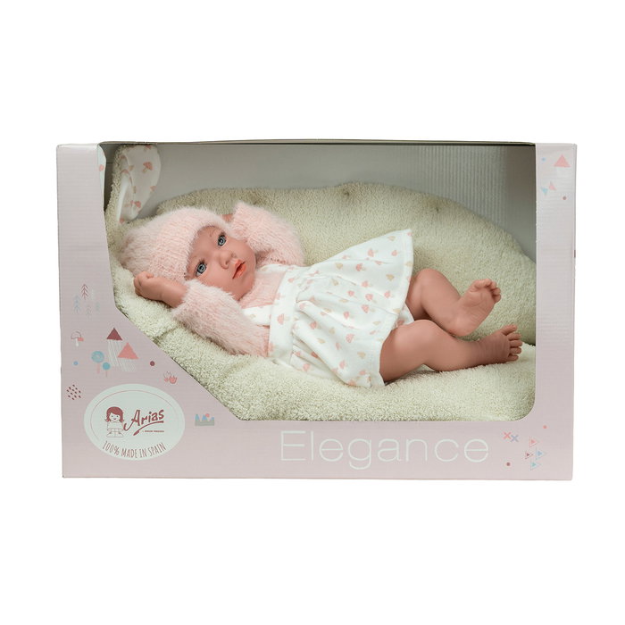 Muñecas Arias Muñeca Elegance 40 Cm Aria Beige con Cojín, Chupete, Pañal y Libro de Familia - Cuerpo Blandito y Vinilo Suave