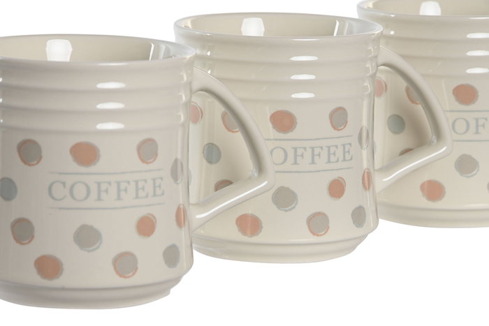 DKD Home Decor Mug Basicos Beige Gres Metal Set 4 Piezas 8.5 x 9.5 x 12 cm Capacidad 300 ml