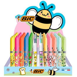 Bic Bolígrafos 4 Colores Diseño y Marcadores Highlighter Surtidos Tonos Pastel y Flúor Expositor 144 Unidades