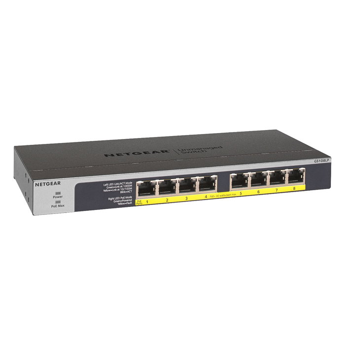 NETGEAR GS108LP-100EUS Switch Gigabit No Administrado 8 Puertos con PoE+, Montaje Rack 1U, Conectividad 10/100/1000 Mbps, Presupuesto PoE 60W NETGEAR GS108LP-100EUS Switch Gigabit No Administrado 8 Puertos con PoE+, Montaje Rack 1U, Conectividad 10/100/1000 Mbps, Presupuesto PoE 60W