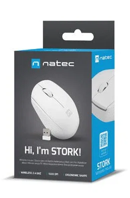 Natec STORK Ratón Óptico Inalámbrico RF 1600 DPI Ambidiestro para Hogar, Blanco, con Receptor USB