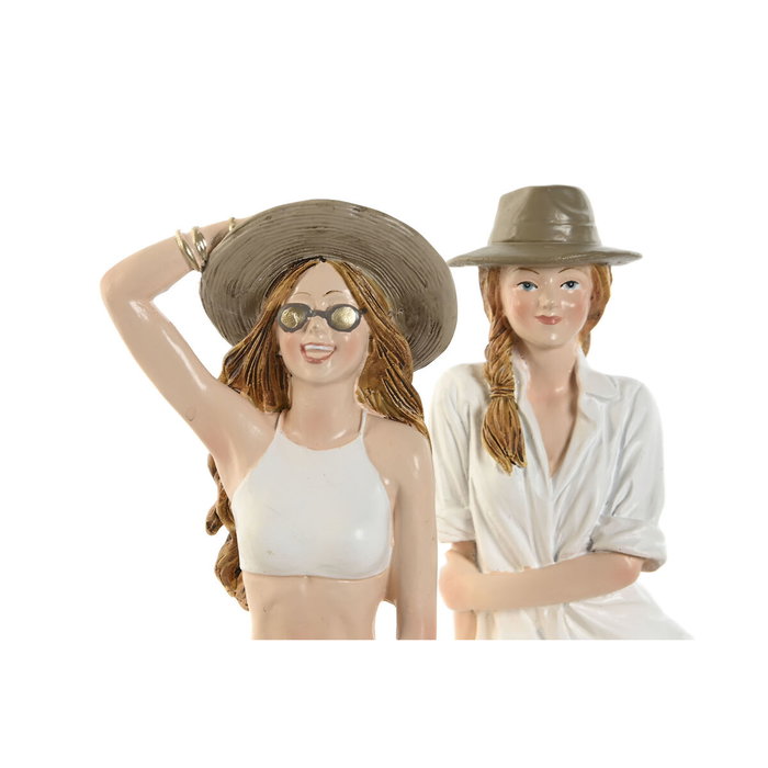 DKD Home Decor Figura Resina Chica Sombrero Surtido de 2 Unidades en Blanco y Beige