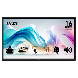 MSI PRO MP165DE E6 - Monitor portátil Full HD IPS 15.6 pulgadas (1920 x 1080, 60 Hz, 4 ms, USB-C, HDMI 2.0b, 250 cd/m², Negro) con soporte VESA 75x75