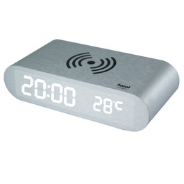 SAMI Despertador LED con Cargador Inalámbrico, Sensor, 5W, Color Plata