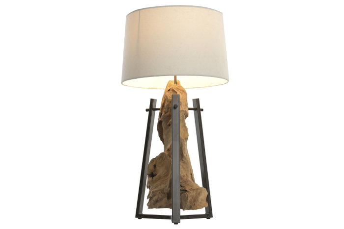 DKD Home Decor Lámpara de Sobremesa Teca y Hierro 40x40x76