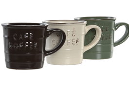 DKD Home Decor Taza Vintage 6 x 5.6 x 8 cm 100ml Gres Verde Marron Beige Coffee Apto Microondas Lavavajillas (12 Unidades)