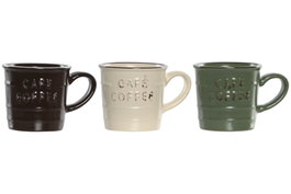DKD Home Decor Set de 12 Tazas de Café de Gres Coffee Relieve Surtido