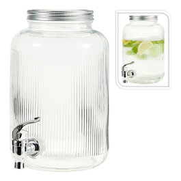 Excellent Houseware Dispensador de Bebidas de Cristal 4 Litros con Grifo de Acero Inoxidable, Ø16 x 25 cm