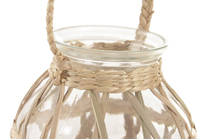 DKD Home Decor Portavelas de Cristal y Mimbre Natural 16x16x12 cm DKD Home Decor Portavelas de Cristal y Mimbre Natural 16x16x12 cm