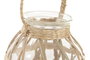 DKD Home Decor Portavelas de Cristal y Mimbre Natural 16x16x12 cm