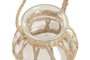DKD Home Decor Portavelas de Cristal y Mimbre Natural 16x16x12 cm