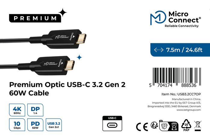 MicroConnect Cable USB-C a USB-C Premium 7,5m 100W 20Gbps 4K60Hz MicroConnect Cable USB-C a USB-C Premium 7,5m 100W 20Gbps 4K60Hz