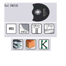 DUVER FM5123 Hoja para Sierra Oscilante o Multiluna, 88mm, Acero Rápido HSS