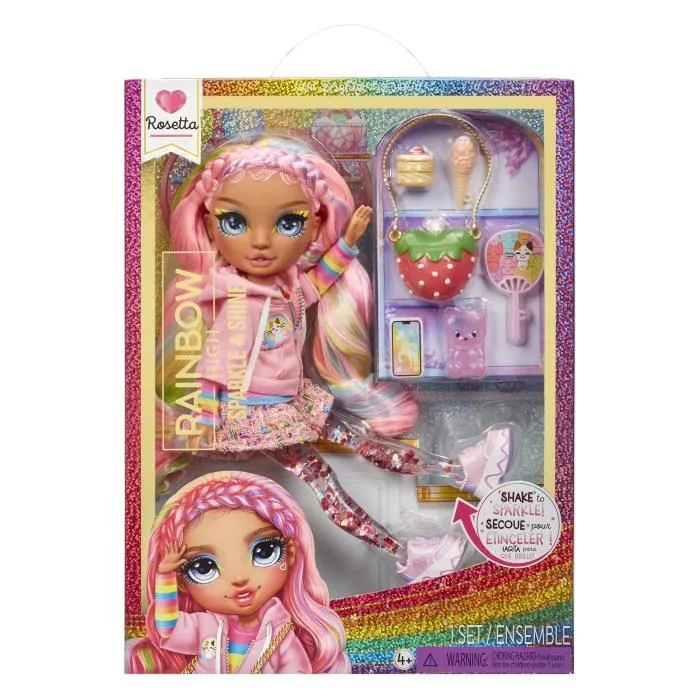 Mga Muñeca Rainbow High Sparkle Y Shine Rosetta 427780 Con Piernas Que Destellan Mágicamente Y Brillo Rosa Neón