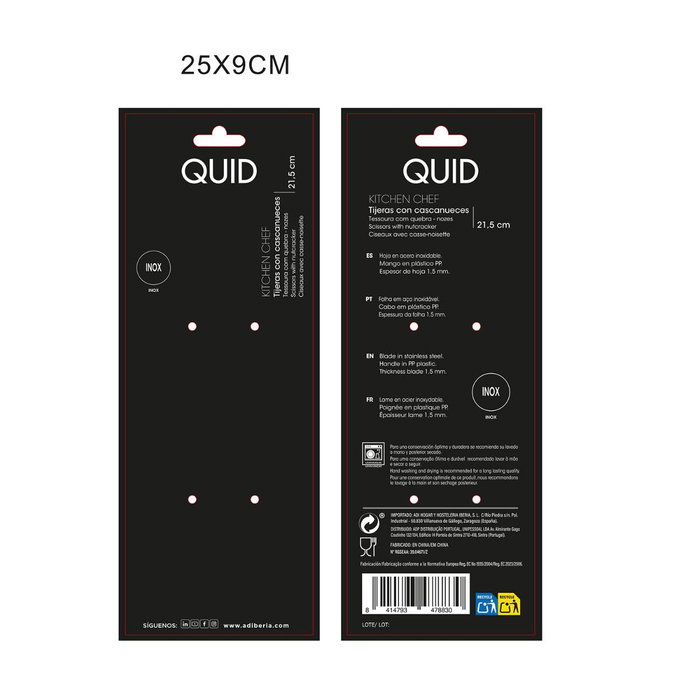 Tijeras Cascanueces Acero Inoxidable Kitchen Chef Quid 21,5 cm Tijeras Cascanueces Acero Inoxidable Kitchen Chef Quid 21,5 cm