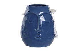 DKD Home Decor Jarrón de Gres Azul Marino KB Japandi