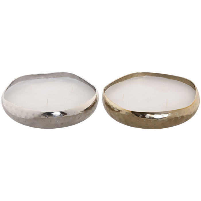 DKD Home Decor Set de 2 Velas de Cera Parafina de 500 g, 3 Mechas, Dorado y Plateado