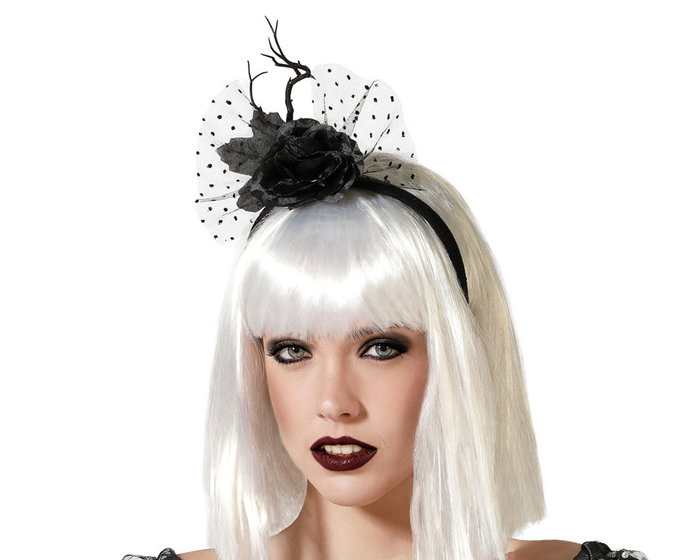 Diadema Tocado de Halloween para Mujer con Lazo Transparente y Rosa Negra Decorativa Diadema Tocado de Halloween para Mujer con Lazo Transparente y Rosa Negra Decorativa
