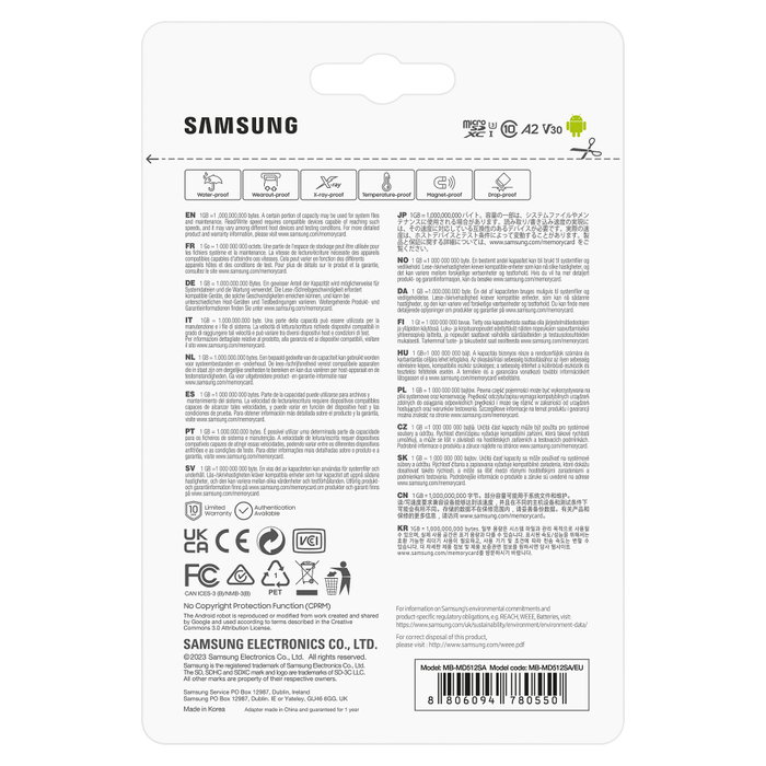 Samsung PRO Plus 512GB MicroSDXC UHS-I U3 V30 A2 180 MB/s Full HD 4K UHD Tarjeta de Memoria