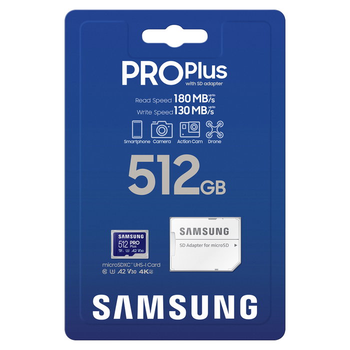Samsung PRO Plus 512GB MicroSDXC UHS-I U3 V30 A2 180 MB/s Full HD 4K UHD Tarjeta de Memoria