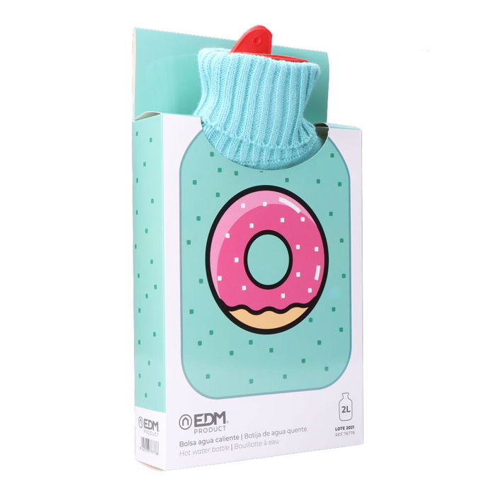 Edm Bolsa de Agua Caliente 2 L Modelo Donut Glaseado Verde Agua con Funda de Lana Edm Bolsa de Agua Caliente 2 L Modelo Donut Glaseado Verde Agua con Funda de Lana