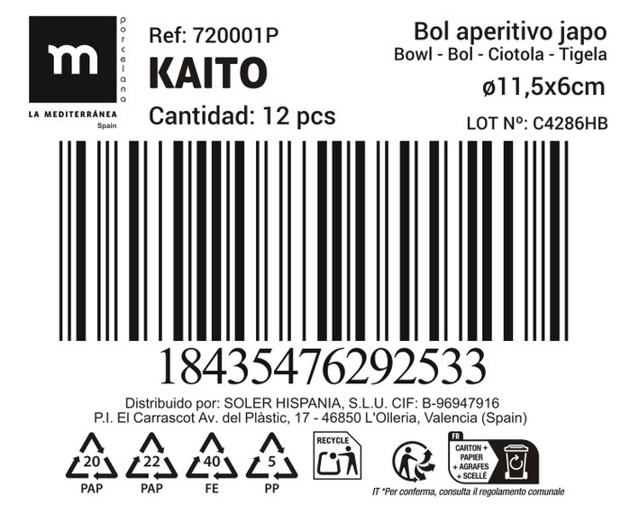La Mediterranea Bol Aperitivo Japonés Colección Kaito Surtido 6 Diseños (36 Unidades)