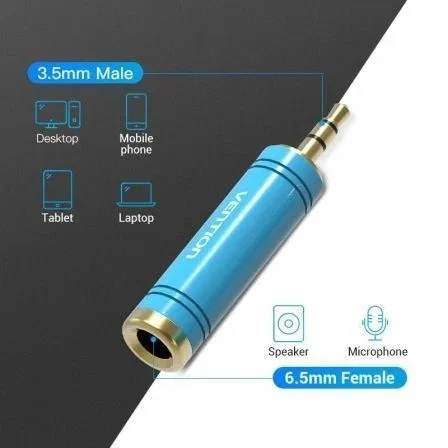 Vention Adaptador Jack VAB-S04-L 3.5mm Macho a 6.5mm Hembra, Azul Vention Adaptador Jack VAB-S04-L 3.5mm Macho a 6.5mm Hembra, Azul