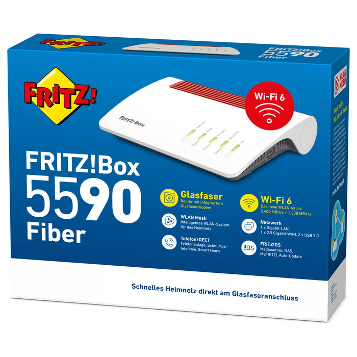AVM Fritz! Box 5590 Fiber Router WLAN Wifi-6 Doble Banda Ethernet Blanco AVM Fritz! Box 5590 Fiber Router WLAN Wifi-6 Doble Banda Ethernet Blanco