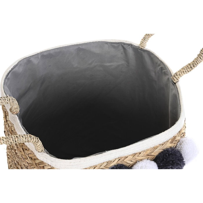 DKD Home Decor Set de 3 Cestas de Fibra y Algodón con Pompón, Natural/Gris/Blanco