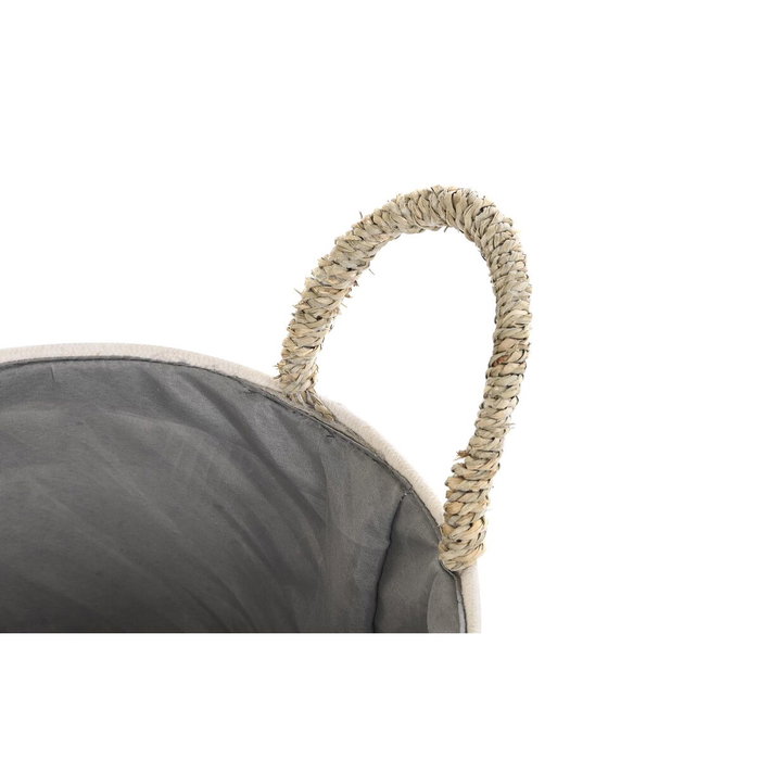 DKD Home Decor Set de 3 Cestas de Fibra y Algodón con Pompón, Natural/Gris/Blanco