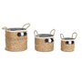 DKD Home Decor Set de 3 Cestas de Fibra y Algodón con Pompón, Natural/Gris/Blanco