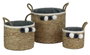 DKD Home Decor Set de 3 Cestas de Fibra y Algodón con Pompón, Natural/Gris/Blanco