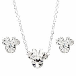 Disney Set Colgante y Pendientes Minnie Mouse en Plata con Cristales Transparentes