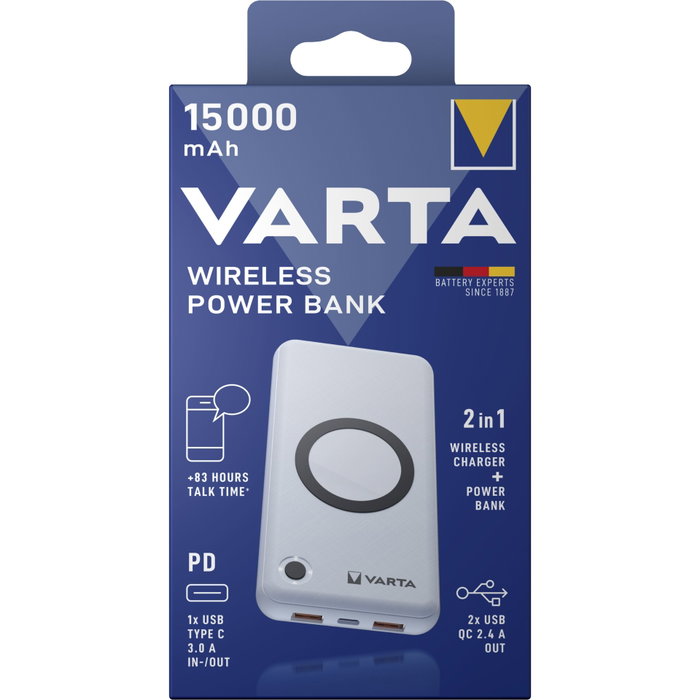 Varta Wireless Power Bank 15000 con cable USB-C 10W Type 57908